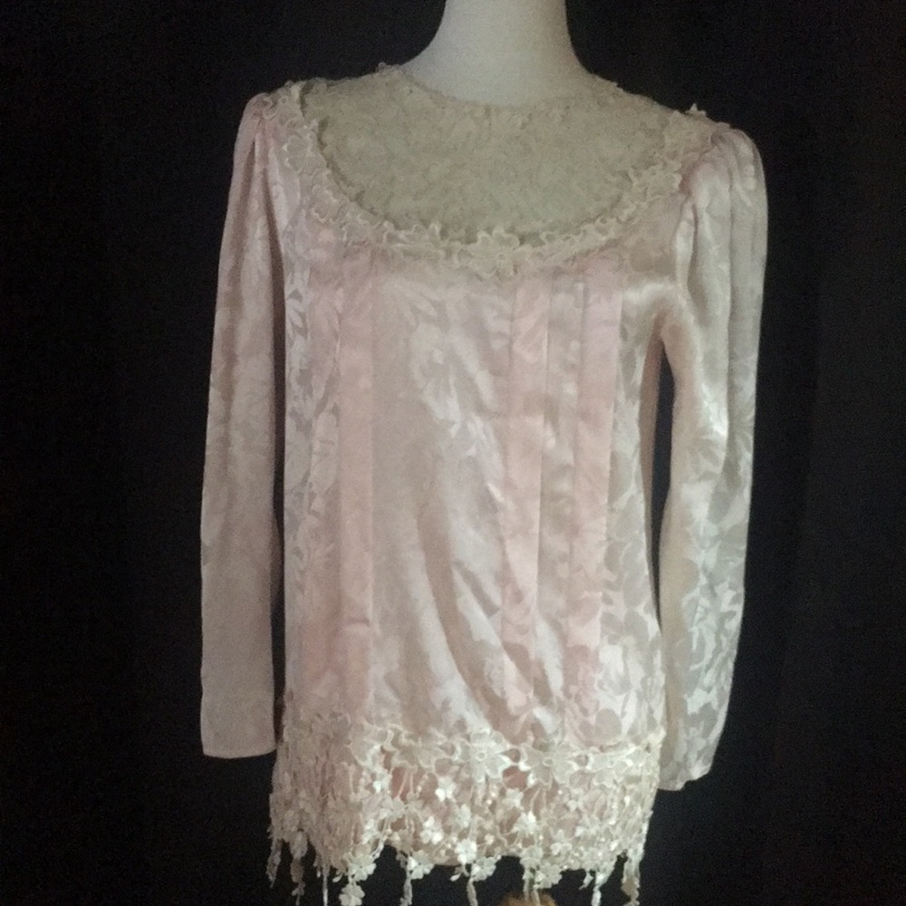 Vintage blush lace and satin blouse.